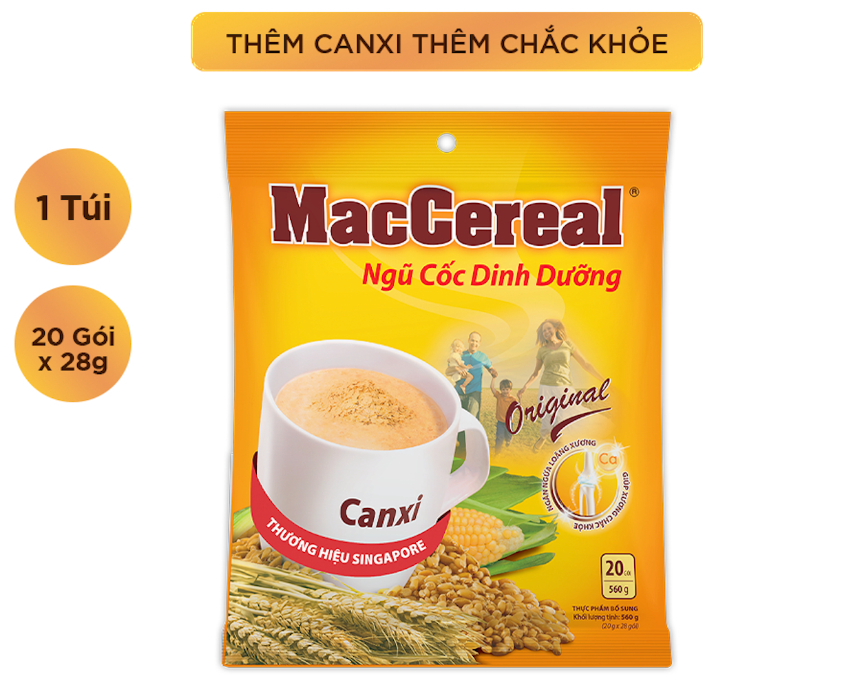 VN-CRNGR-005 Bột ngũ cốc dinh dưỡng Canxi Nhiều Chất Xơ - MacCereal (túi 20 gói x 28g)