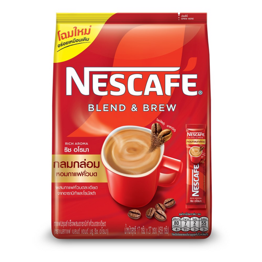 TH-CF-008 NESCAFE เนสกาแฟ กาแฟปรุงสำเร็จ เบลนด์แอนด์บลูริชอะโรมา Nescafe instant coffee Blend & Brew Aroma 17 grams x 27 sticks