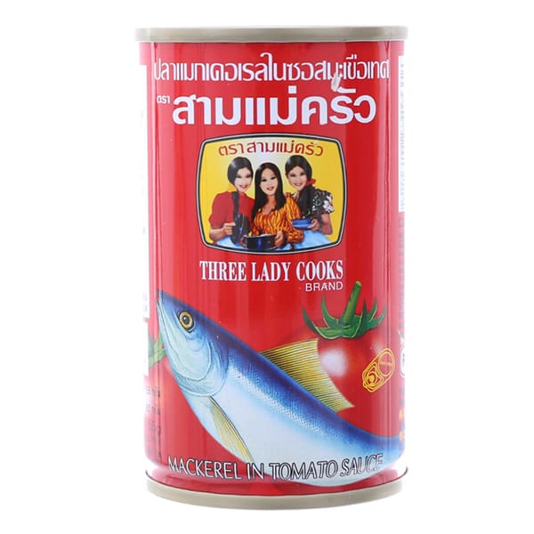 สามแม่ครัวปลาแมคเคอเรลในซอสมะเขือเทศกระป๋อง Three Lady Cooks Mackerel In Tomato Sauce Canned 155G